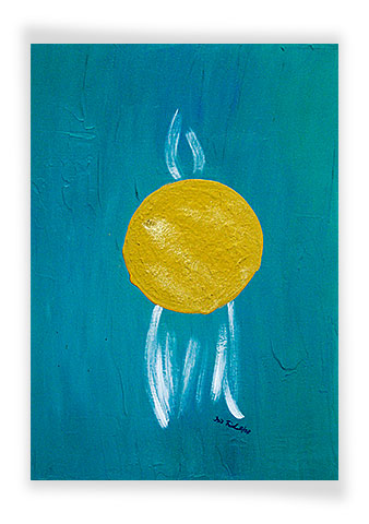 Gemälde in Blau- und Goldtönen, Acryl auf Leinwand. 40 x 60 x 2 cm. In Privatbesitz.