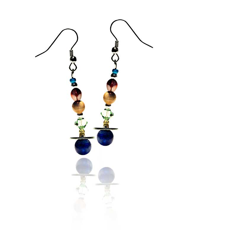 Ohrringe mit Edelstein, Stahl, Swarovski, Holz, Rocailles und Silber