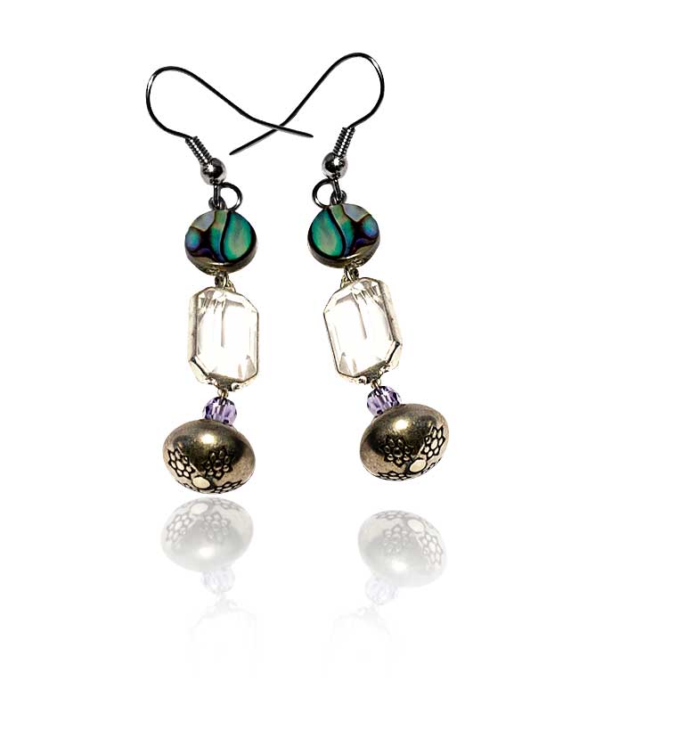 Ohrringe mit Perlmutt, Glas und Silber
